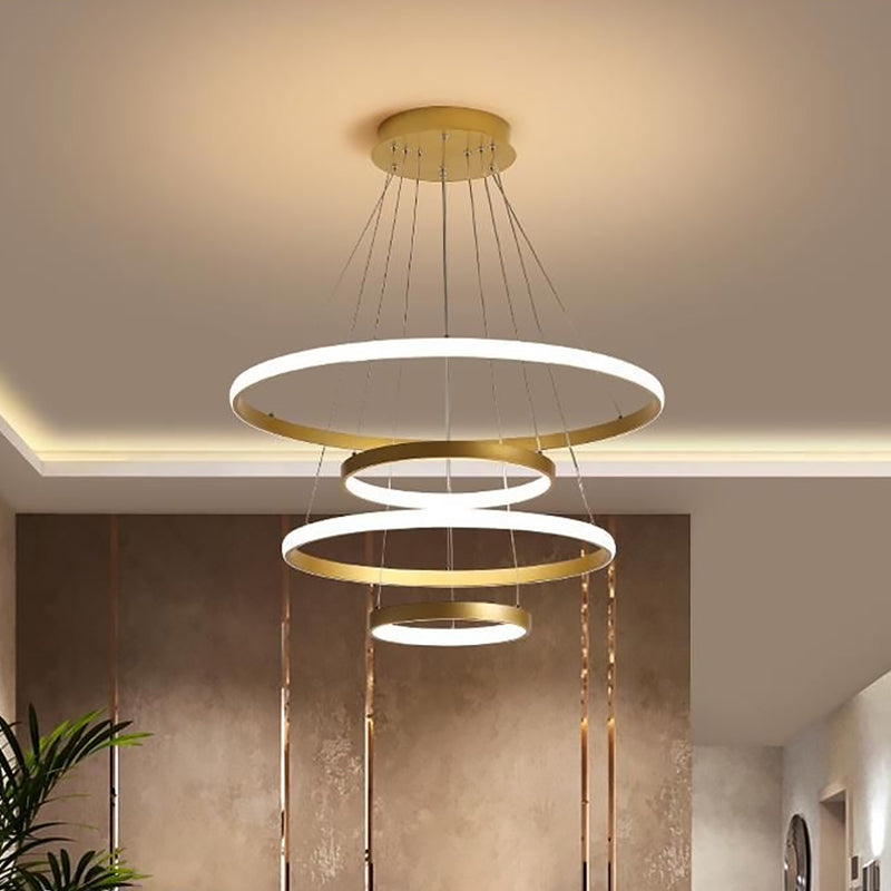 31.5"/39" Wide 4 Tiers Living Room Hanging Lamp Acrylic Postmodern LED Pendant Chandelier in Gold Clearhalo 'Ceiling Lights' 'Chandeliers' 'Modern Chandeliers' 'Modern' Lighting' 1703039