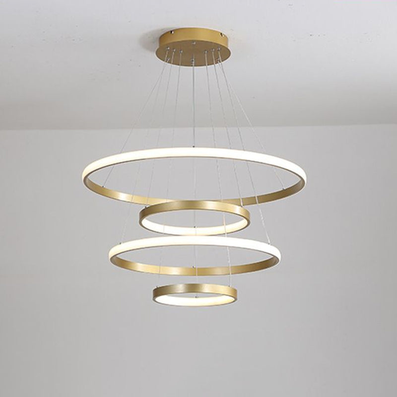 31.5"/39" Wide 4 Tiers Living Room Hanging Lamp Acrylic Postmodern LED Pendant Chandelier in Gold Clearhalo 'Ceiling Lights' 'Chandeliers' 'Modern Chandeliers' 'Modern' Lighting' 1703040