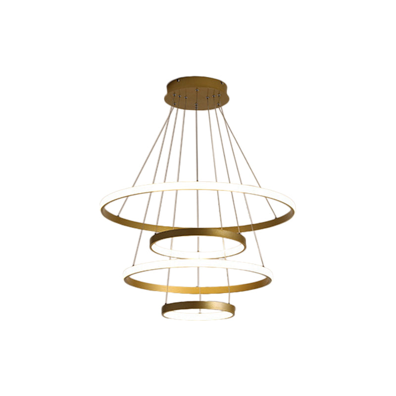 31.5"/39" Wide 4 Tiers Living Room Hanging Lamp Acrylic Postmodern LED Pendant Chandelier in Gold Clearhalo 'Ceiling Lights' 'Chandeliers' 'Modern Chandeliers' 'Modern' Lighting' 1703041