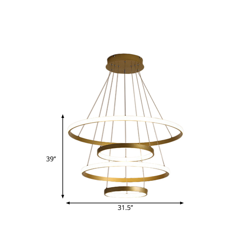 31.5"/39" Wide 4 Tiers Living Room Hanging Lamp Acrylic Postmodern LED Pendant Chandelier in Gold Clearhalo 'Ceiling Lights' 'Chandeliers' 'Modern Chandeliers' 'Modern' Lighting' 1703042