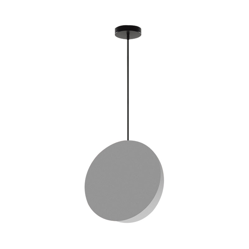 8"/12"W Circular Pendant Lamp Modern Nordic Style Metal 1 Light Black/Grey/White Hanging Ceiling Light Clearhalo 'Ceiling Lights' 'Modern Pendants' 'Modern' 'Pendant Lights' 'Pendants' Lighting' 170319