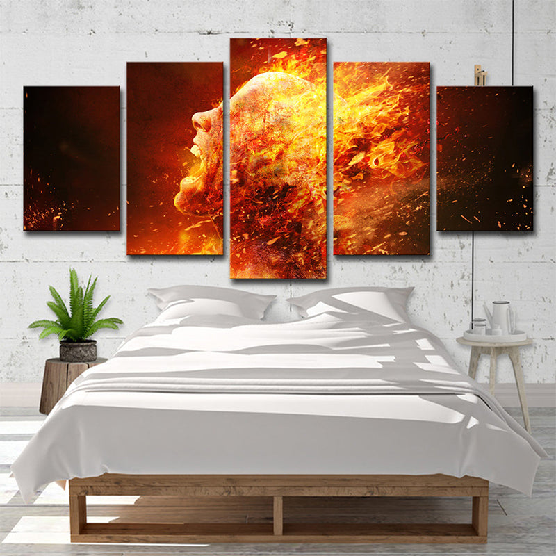 Man on Fire Wall Art Modern Creative Figure Print Canvas in Brown for Living Room Clearhalo 'Art Gallery' 'Canvas Art' 'Contemporary Art Gallery' 'Modern' Arts' 1704123
