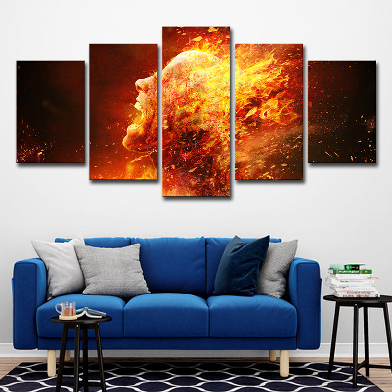 Man on Fire Wall Art Modern Creative Figure Print Canvas in Brown for Living Room Clearhalo 'Art Gallery' 'Canvas Art' 'Contemporary Art Gallery' 'Modern' Arts' 1704124