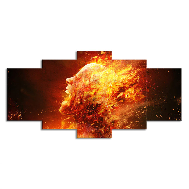 Man on Fire Wall Art Modern Creative Figure Print Canvas in Brown for Living Room Clearhalo 'Art Gallery' 'Canvas Art' 'Contemporary Art Gallery' 'Modern' Arts' 1704125