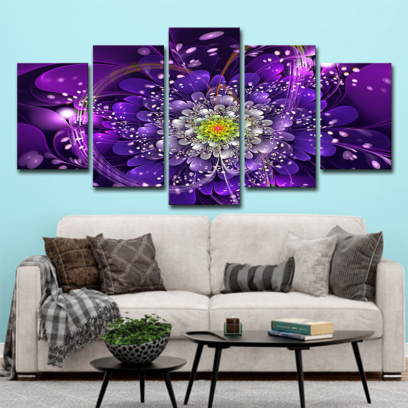 Contemporary Flowers Wall Art Print Purple Multi-Piece Canvas for House Interior Purple Clearhalo 'Art Gallery' 'Canvas Art' 'Contemporary Art Gallery' 'Modern' Arts' 1704129