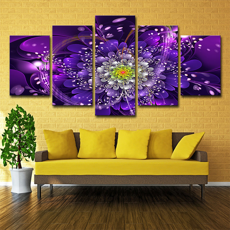 Contemporary Flowers Wall Art Print Purple Multi-Piece Canvas for House Interior Clearhalo 'Art Gallery' 'Canvas Art' 'Contemporary Art Gallery' 'Modern' Arts' 1704130
