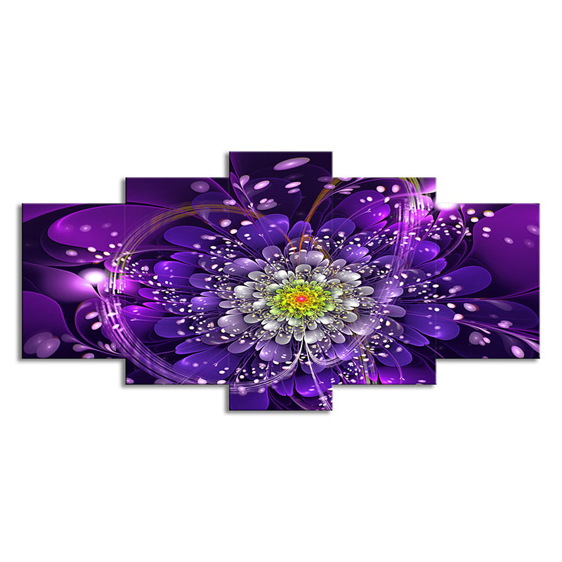 Contemporary Flowers Wall Art Print Purple Multi-Piece Canvas for House Interior Clearhalo 'Art Gallery' 'Canvas Art' 'Contemporary Art Gallery' 'Modern' Arts' 1704132