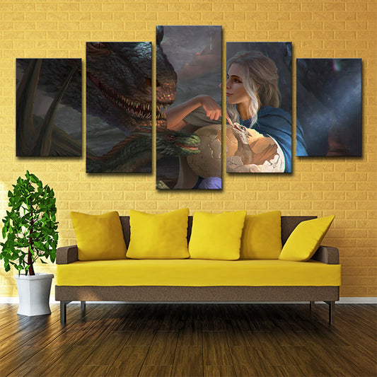 Multi-Piece Blue Wall Art Kids Digital Print Khaleesi and Her Dragon Wall Decor for Room Clearhalo 'Art Gallery' 'Canvas Art' 'Kids' Arts' 1704138