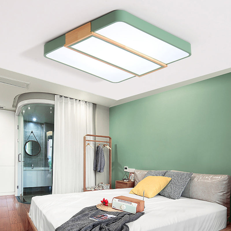 Candy Colored Square Ceiling Mount Light Macaron Acrylic 16"/19.5" Wide LED Ceiling Lamp in Green/Grey/Pink/White for Restaurant Green Clearhalo 'Ceiling Lights' 'Close To Ceiling Lights' 'Close to ceiling' 'Flush mount' Lighting' 170415