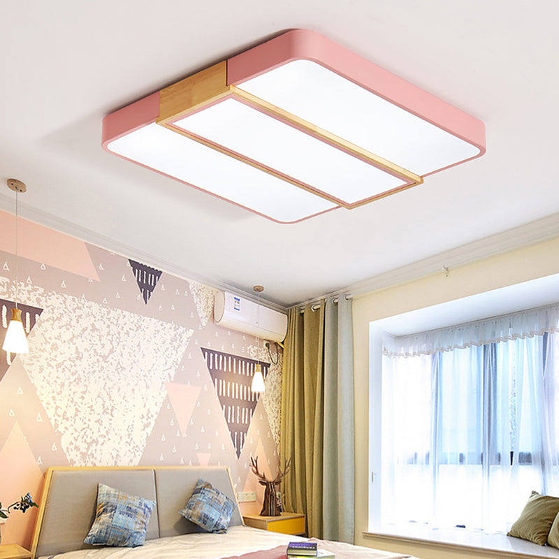 Candy Colored Square Ceiling Mount Light Macaron Acrylic 16"/19.5" Wide LED Ceiling Lamp in Green/Grey/Pink/White for Restaurant Pink Clearhalo 'Ceiling Lights' 'Close To Ceiling Lights' 'Close to ceiling' 'Flush mount' Lighting' 170417