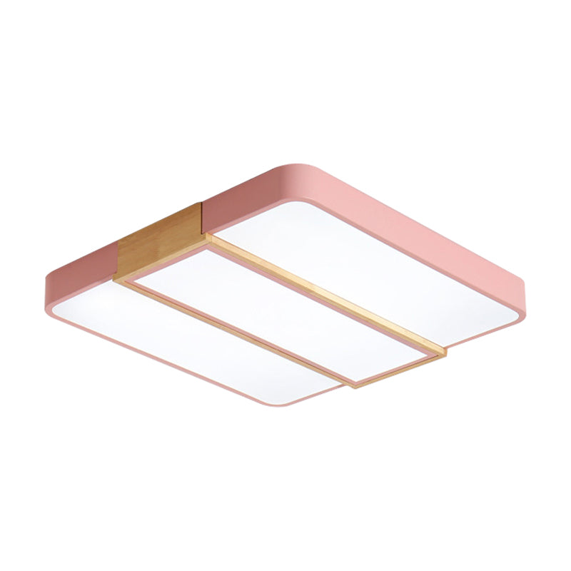 Candy Colored Square Ceiling Mount Light Macaron Acrylic 16"/19.5" Wide LED Ceiling Lamp in Green/Grey/Pink/White for Restaurant Clearhalo 'Ceiling Lights' 'Close To Ceiling Lights' 'Close to ceiling' 'Flush mount' Lighting' 170418