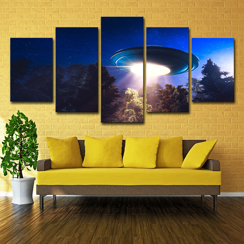 Kids Alien Flying Saucer Canvas Art Dark Blue Multi-Piece Wall Decor for Bedroom Clearhalo 'Art Gallery' 'Canvas Art' 'Kids' Arts' 1704188