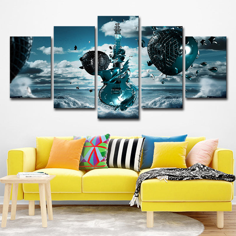 Sky Frozen Guitar Canvas Print Blue Modern Style Wall Art Decor for Boys Bedroom Clearhalo 'Art Gallery' 'Canvas Art' 'Contemporary Art Gallery' 'Modern' Arts' 1704260