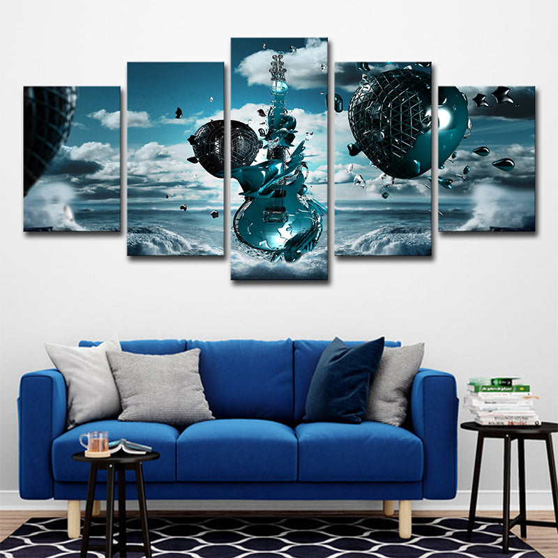 Sky Frozen Guitar Canvas Print Blue Modern Style Wall Art Decor for Boys Bedroom Clearhalo 'Art Gallery' 'Canvas Art' 'Contemporary Art Gallery' 'Modern' Arts' 1704261