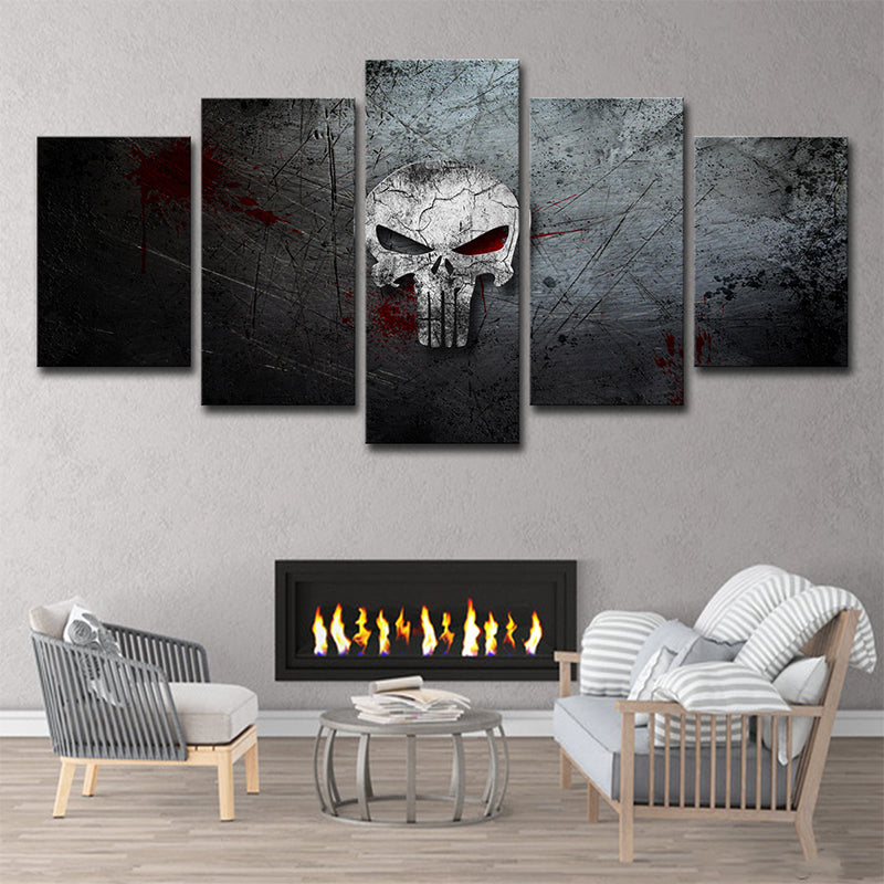 Digital Print Skull Canvas Contemporary Multi-Piece Boys Bedroom Wall Art in Grey Grey Clearhalo 'Art Gallery' 'Canvas Art' 'Contemporary Art Gallery' 'Modern' Arts' 1704364