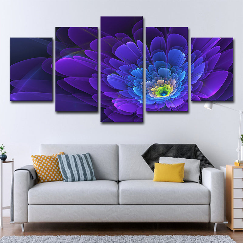 Flower Blossom Wall Decor in Purple Canvas Made Art Print for Living Room, Multi-Piece Clearhalo 'Art Gallery' 'Canvas Art' 'Contemporary Art Gallery' 'Modern' Arts' 1704386