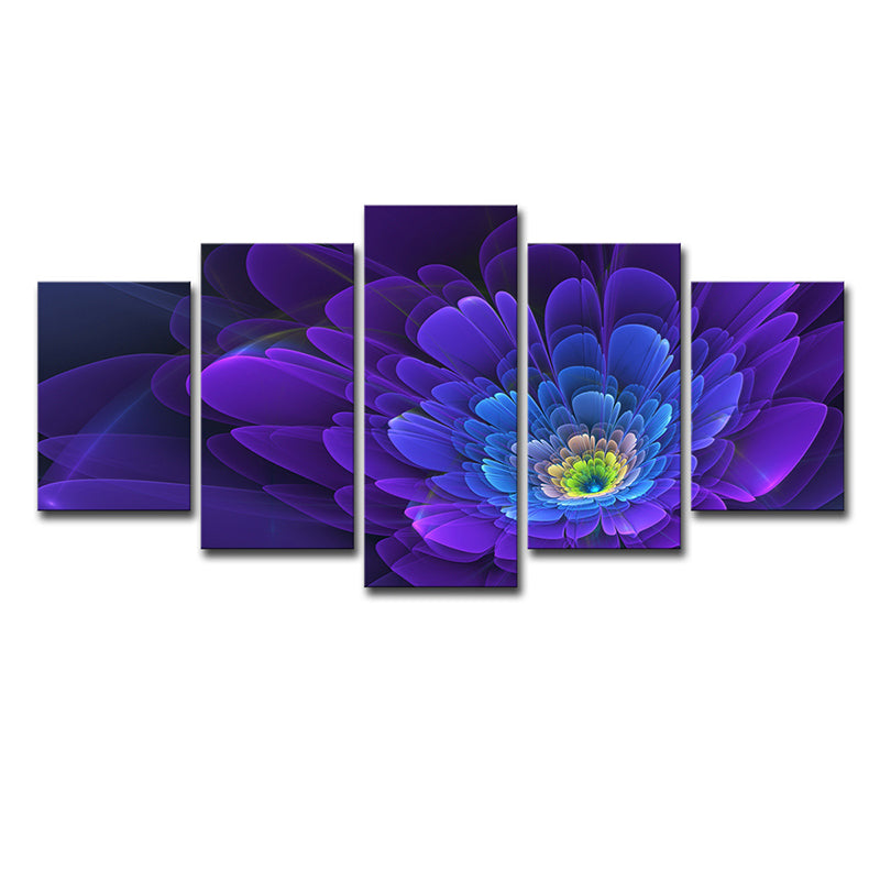 Flower Blossom Wall Decor in Purple Canvas Made Art Print for Living Room, Multi-Piece Clearhalo 'Art Gallery' 'Canvas Art' 'Contemporary Art Gallery' 'Modern' Arts' 1704388