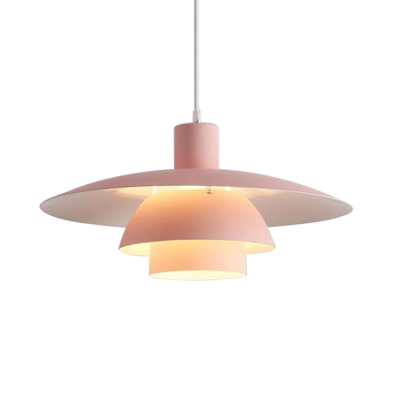 Tiered Design Ceiling Pendant Lamp Nordic Metal 1-Head Pink/White Hanging Lighting with Flared Shade for Living Room Clearhalo 'Ceiling Lights' 'Modern Pendants' 'Modern' 'Pendant Lights' 'Pendants' Lighting' 170455