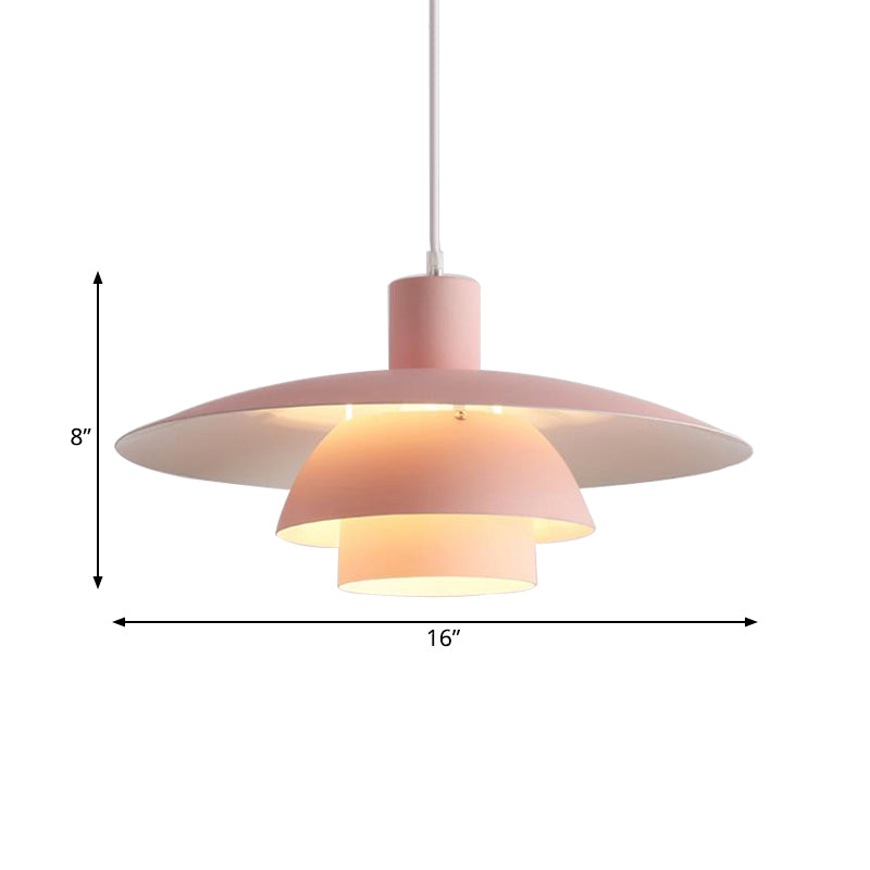 Tiered Design Ceiling Pendant Lamp Nordic Metal 1-Head Pink/White Hanging Lighting with Flared Shade for Living Room Clearhalo 'Ceiling Lights' 'Modern Pendants' 'Modern' 'Pendant Lights' 'Pendants' Lighting' 170456