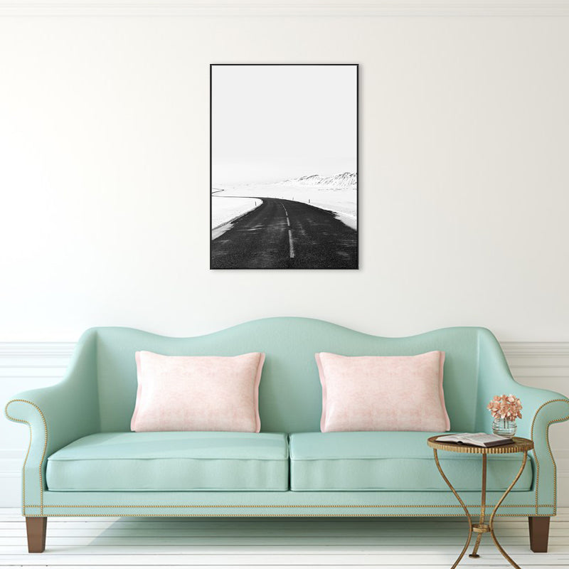 Photo S Curved Road Art Print Nordic Bedroom Snowy Wilds Scene Canvas in White for Wall Decor White Clearhalo 'Arts' 'Canvas Art' 1704606