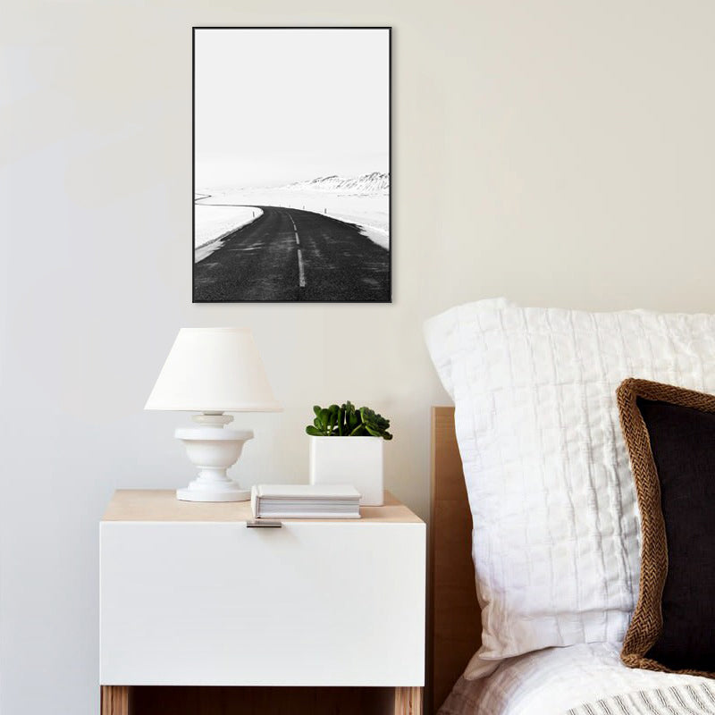 Photo S Curved Road Art Print Nordic Bedroom Snowy Wilds Scene Canvas in White for Wall Decor Clearhalo 'Arts' 'Canvas Art' 1704607