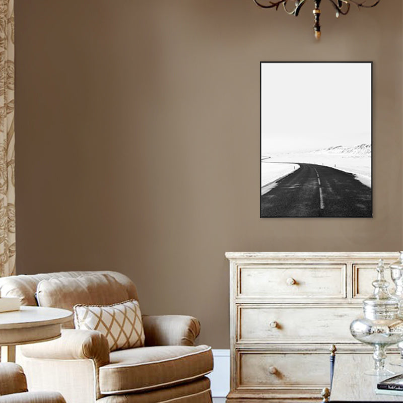 Photo S Curved Road Art Print Nordic Bedroom Snowy Wilds Scene Canvas in White for Wall Decor Clearhalo 'Arts' 'Canvas Art' 1704608