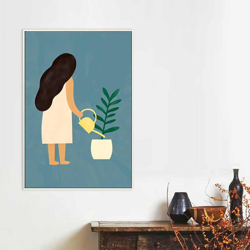 Scandinavian Maiden Canvas for Dining Room Illustration Wall Art, Multiple Sizes Blue Clearhalo 'Arts' 'Canvas Art' 1704647