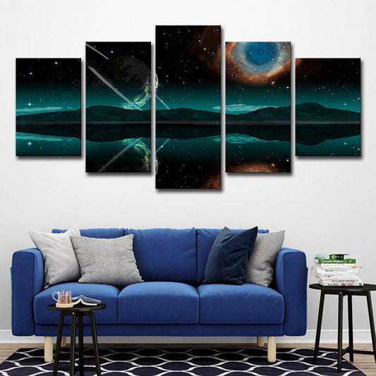 Green Space Reflection Canvas Print Multi-Piece Sci-Fi Boys Bedroom Wall Art Decor Clearhalo 'Art Gallery' 'Canvas Art' 'Kids' Arts' 1704707