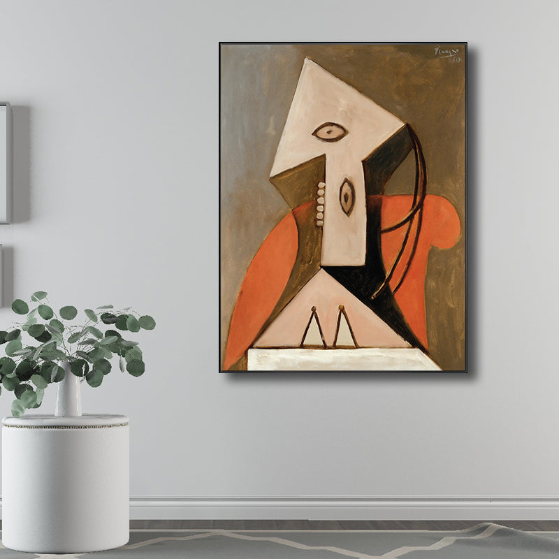 Cubism Pablo Picasso Wall Art Print Multicolored Girl Drawing Canvas for Living Room Orange Clearhalo 'Arts' 'Canvas Art' 1704872