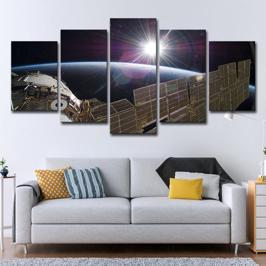 Sci-Fi Space Satellite Art Print Canvas Multi-Piece Black and Brown Wall Decor for Room Black Clearhalo 'Art Gallery' 'Canvas Art' 'Kids' Arts' 1704876
