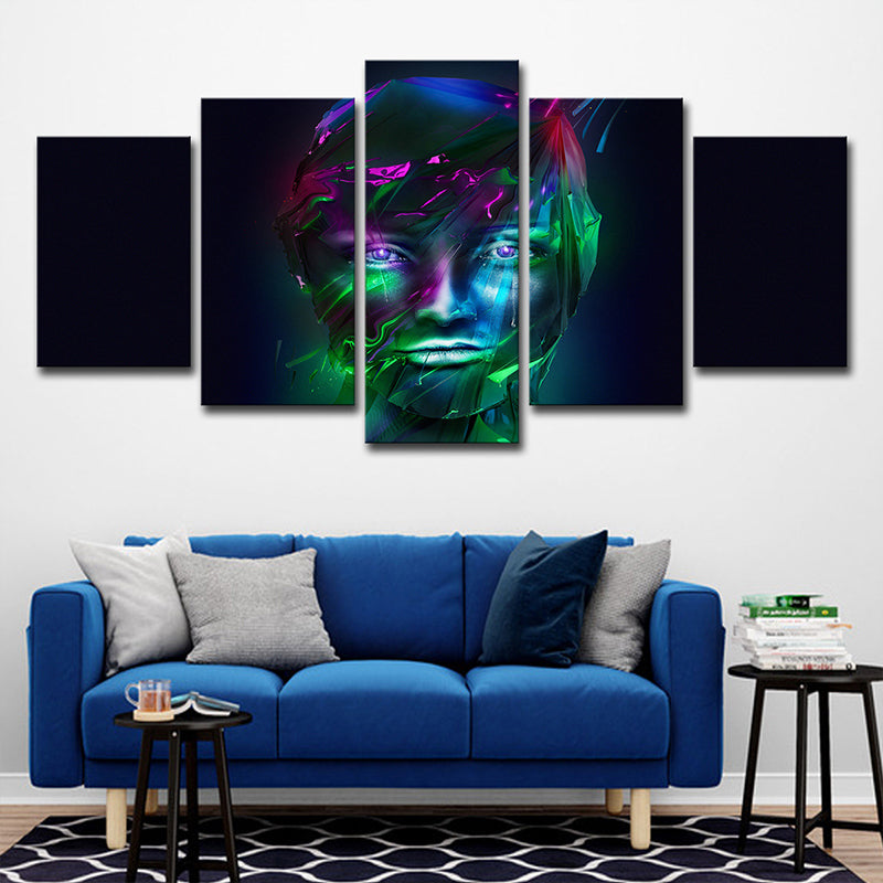 Girls Face Wall Decoration Green and Purple Canvas Art Print on Black, Multi-Piece Clearhalo 'Art Gallery' 'Canvas Art' 'Contemporary Art Gallery' 'Modern' Arts' 1704967