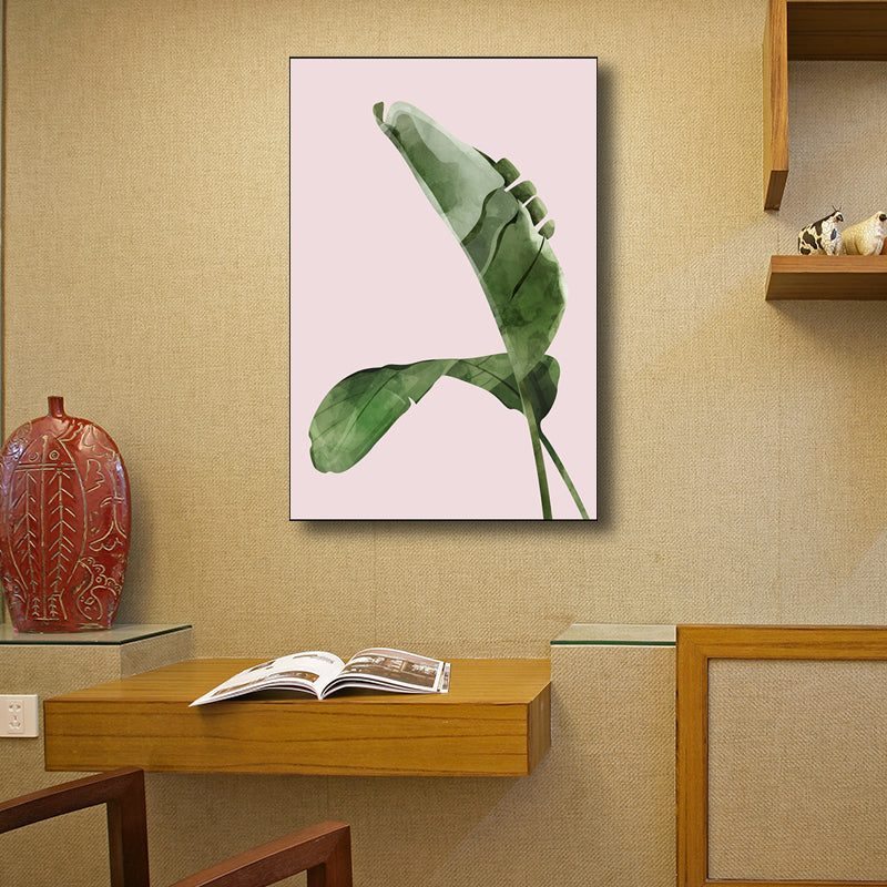 北欧スタイルの植物葉の絵画キャンバス客室用のテクスチャグリーンウォールアート
