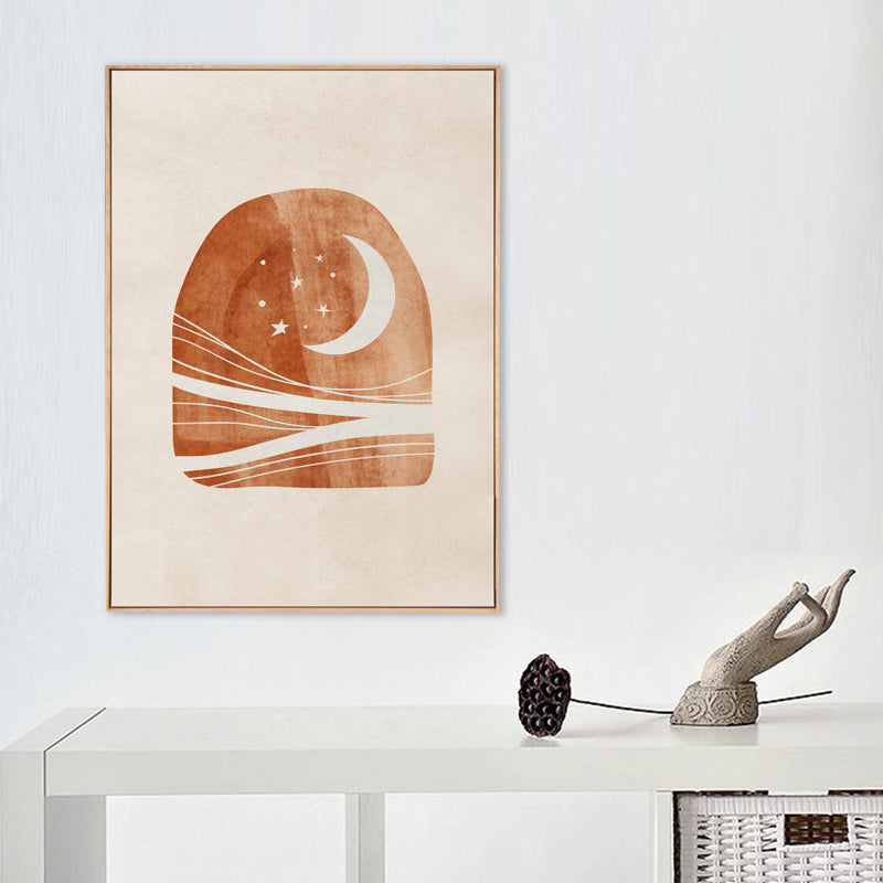 Scandinavian Style Teenagers Wall Decor Magical Cosmical Phenomena in Orange Painting Orange Moon Clearhalo 'Arts' 'Canvas Art' 1705060