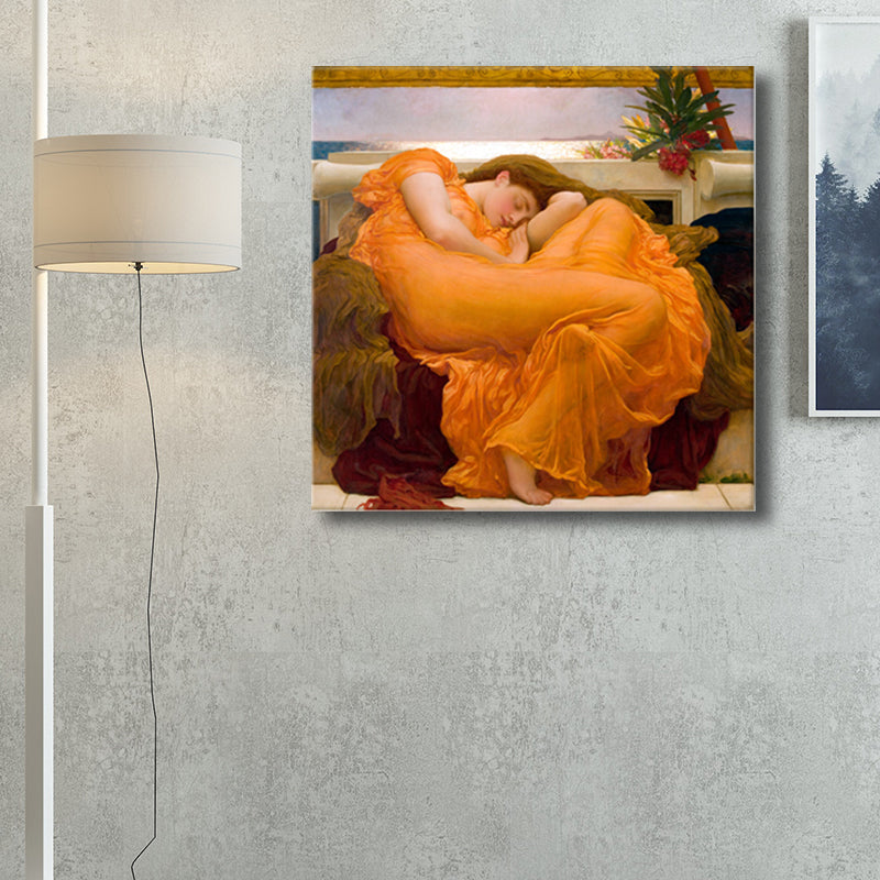 Orange Sleeping Woman Wall Decor World Culture Textured Canvas Print for Bedroom Orange Clearhalo 'Arts' 'Canvas Art' 1705092