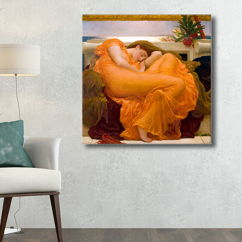 Orange Sleeping Woman Wall Decor World Culture Textured Canvas Print for Bedroom Clearhalo 'Arts' 'Canvas Art' 1705093