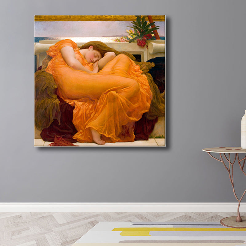 Orange Sleeping Woman Wall Decor World Culture Textured Canvas Print for Bedroom Clearhalo 'Arts' 'Canvas Art' 1705094