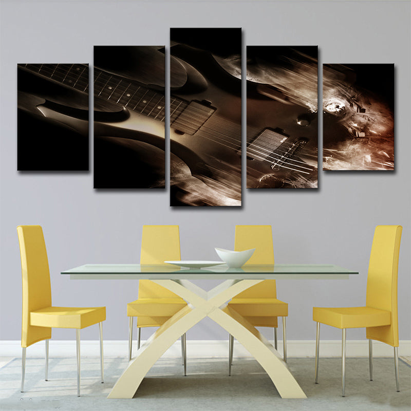 Modern Guitar Canvas Wall Art Brown Musical Instrument Wall Decor for Sitting Room Clearhalo 'Art Gallery' 'Canvas Art' 'Contemporary Art Gallery' 'Modern' Arts' 1705113