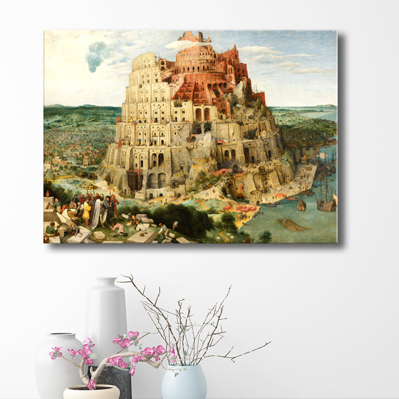 Tower of Babel Wall Art Textured World Culture Living Room Canvas Print in Yellow Yellow Clearhalo 'Arts' 'Canvas Art' 1705145