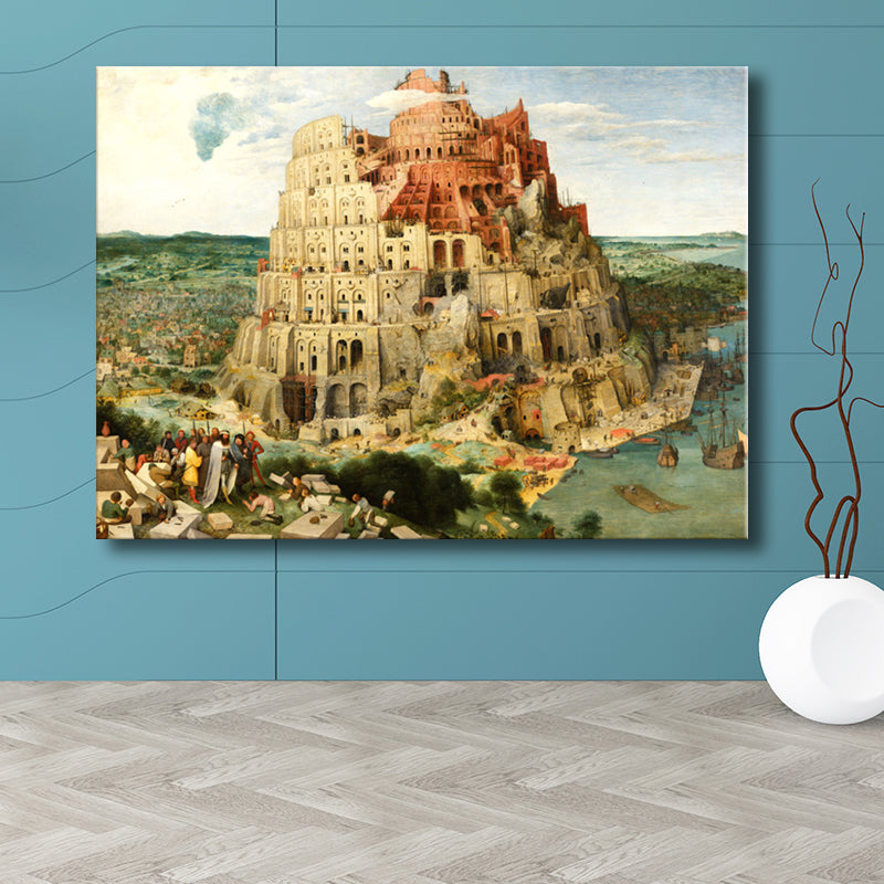 Tower of Babel Wall Art Textured World Culture Living Room Canvas Print in Yellow Clearhalo 'Arts' 'Canvas Art' 1705146