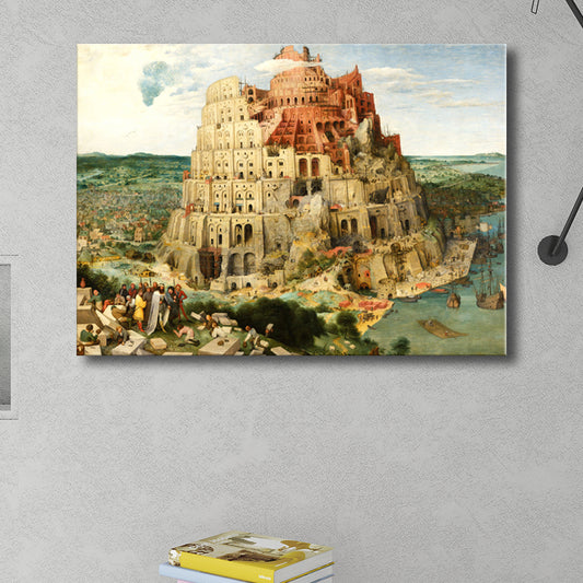 Tower of Babel Wall Art Textured World Culture Living Room Canvas Print in Yellow Clearhalo 'Arts' 'Canvas Art' 1705147