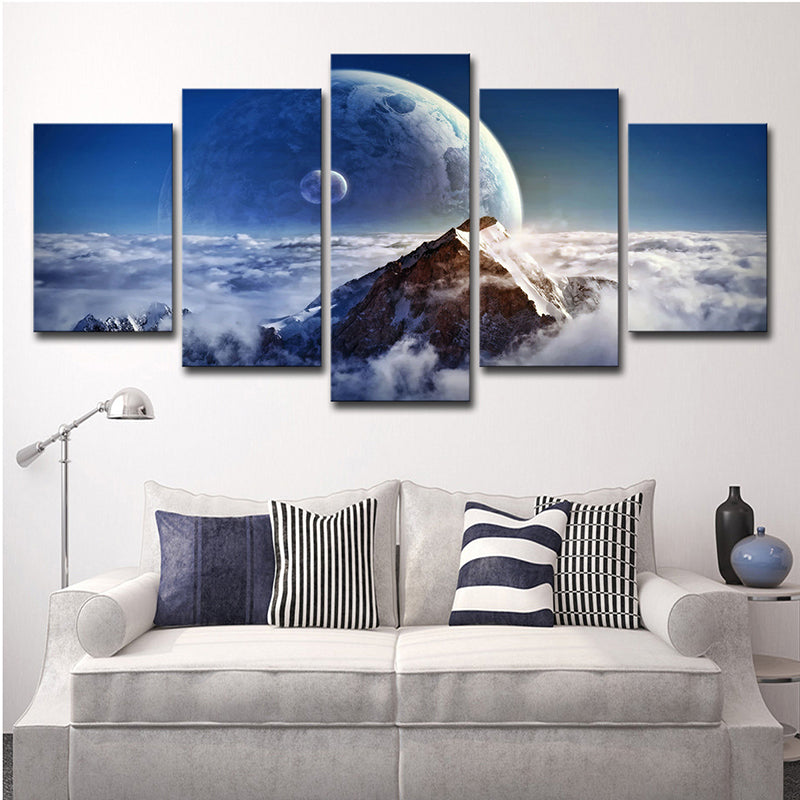 Blue Cloud Sea Planet Canvas Art Multi-Piece Science Fiction Living Room Wall Decor Blue Clearhalo 'Art Gallery' 'Canvas Art' 'Kids' Arts' 1705159