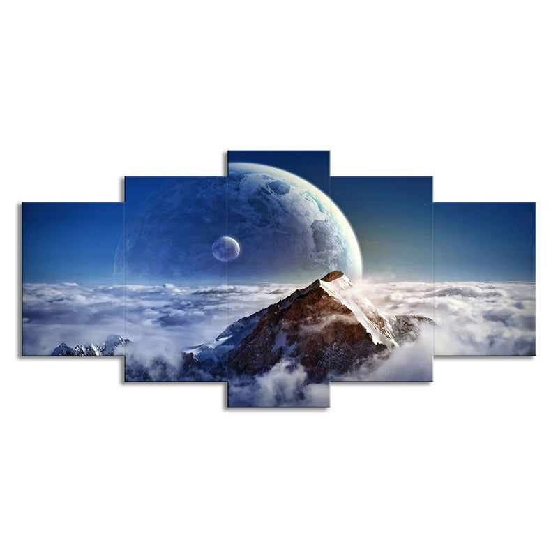 Blue Cloud Sea Planet Canvas Art Multi-Piece Science Fiction Living Room Wall Decor Clearhalo 'Art Gallery' 'Canvas Art' 'Kids' Arts' 1705162