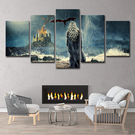 Rainy Night Castle Wall Art Kids Mysterious Game Scene Canvas in Blue for Living Room Clearhalo 'Art Gallery' 'Canvas Art' 'Kids' Arts' 1705175