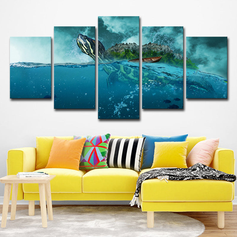 Ocean Surface Turtle Canvas Print Multi-Piece Modernism Living Room Wall Art in Blue Clearhalo 'Art Gallery' 'Canvas Art' 'Contemporary Art Gallery' 'Modern' Arts' 1705188