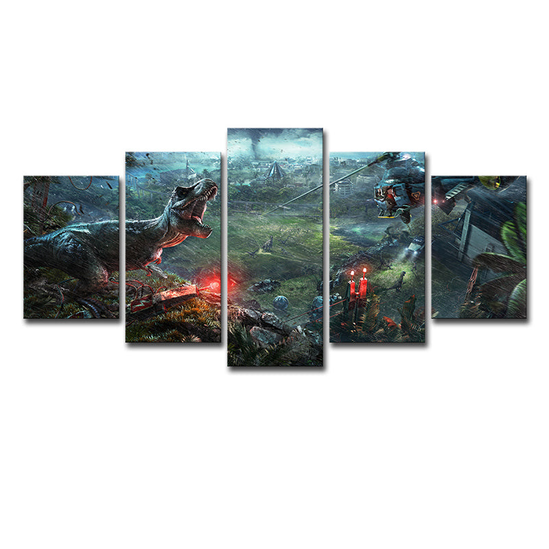 Game Jurassic World Evolution Canvas Kids Cool Warcraft World Wall Art Print in Green Clearhalo 'Art Gallery' 'Canvas Art' 'Kids' Arts' 1705204