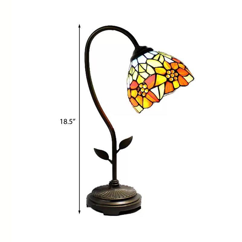 1 Light Domed Table Lamp Tiffany Style Blue/Orange Stainless Art Glass Table Lighting with Sunflower/Dragonfly Pattern Clearhalo 'Lamps' 'Table Lamps' Lighting' 170532