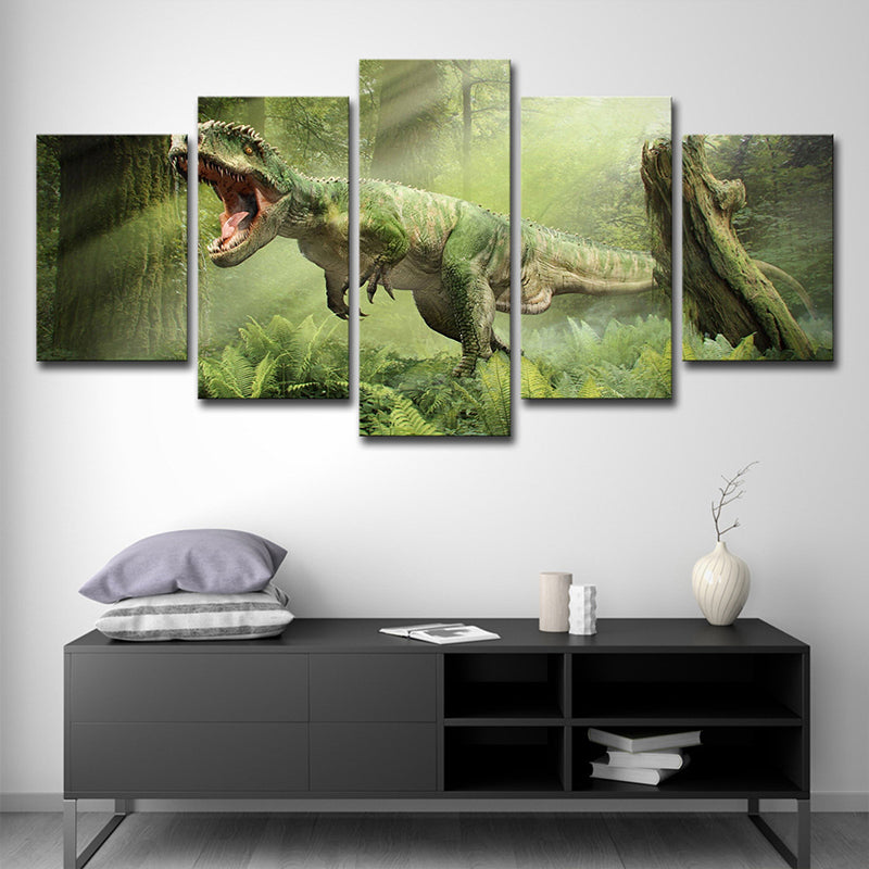 Green Digital Print Dinosaur Canvas Wall Art Multi-Piece Sci-Fi Bedroom Wall Decor Clearhalo 'Art Gallery' 'Canvas Art' 'Kids' Arts' 1705376