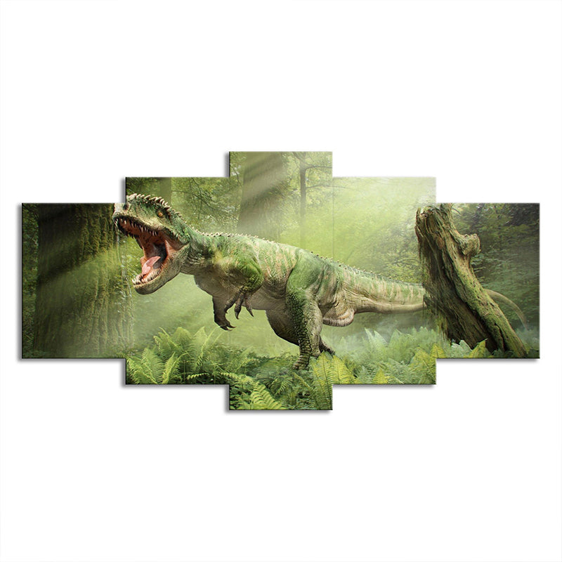 Green Digital Print Dinosaur Canvas Wall Art Multi-Piece Sci-Fi Bedroom Wall Decor Clearhalo 'Art Gallery' 'Canvas Art' 'Kids' Arts' 1705377