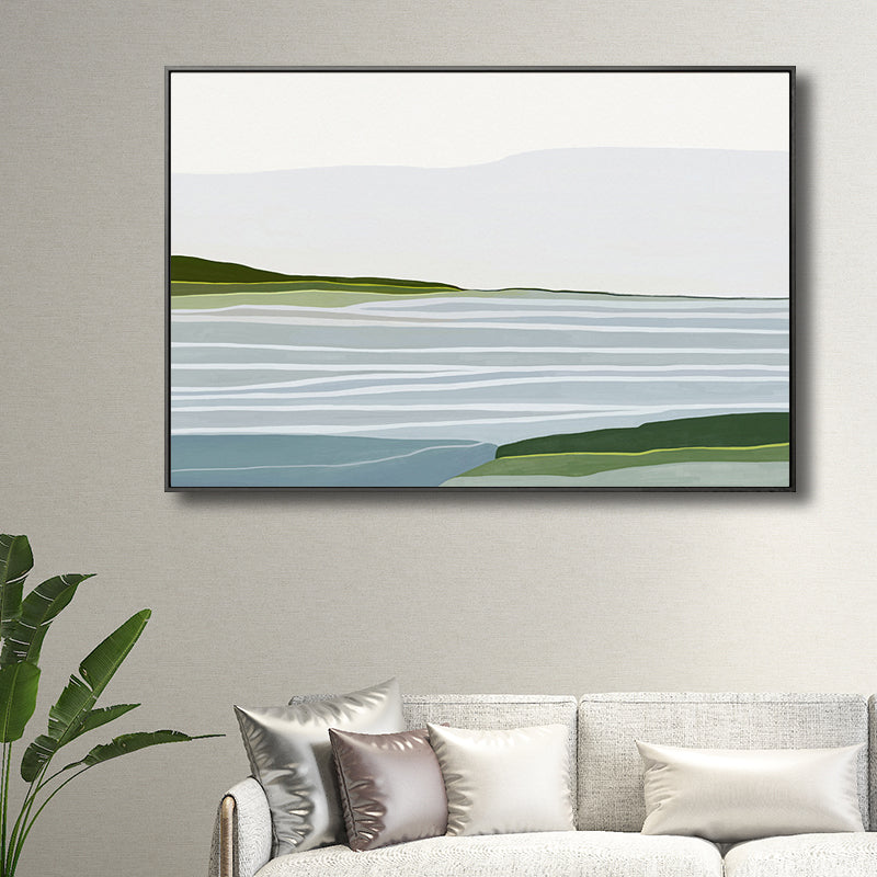 Scandinavian Sea and Hills Painting Blue Textured Wall Art Decor for Dining Room Clearhalo 'Arts' 'Canvas Art' 1705497