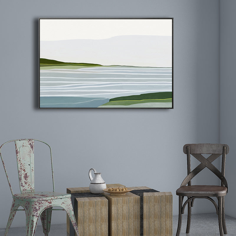 Scandinavian Sea and Hills Painting Blue Textured Wall Art Decor for Dining Room Clearhalo 'Arts' 'Canvas Art' 1705498